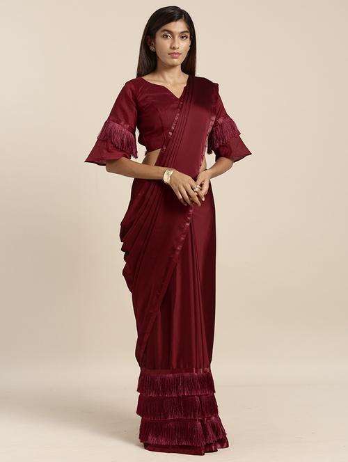 solid fusion saree with blouse - 17353377 - Standard Image - 1