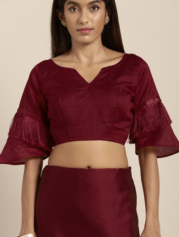 solid fusion saree with blouse - 17353377 - Zoom Image - 4