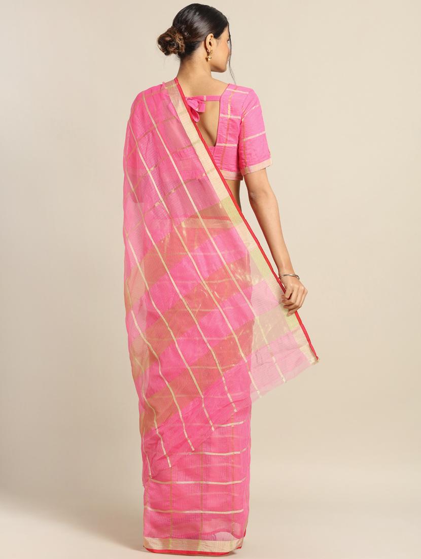 solid woven saree with blouse - 17353391 - Zoom Image - 2