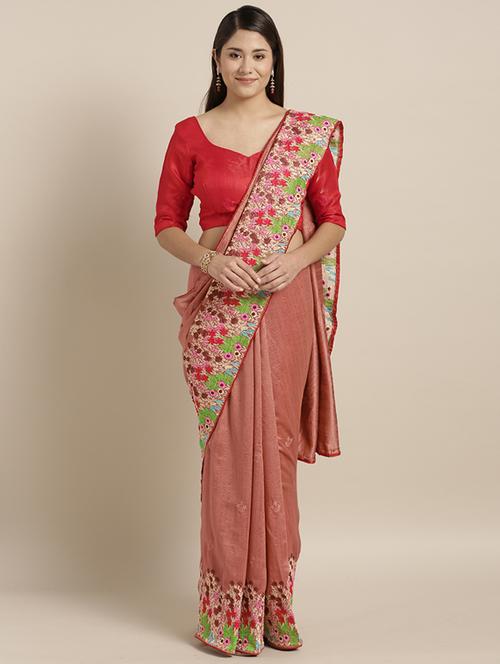 floral embroidered saree with blouse - 17353420 - Standard Image - 1