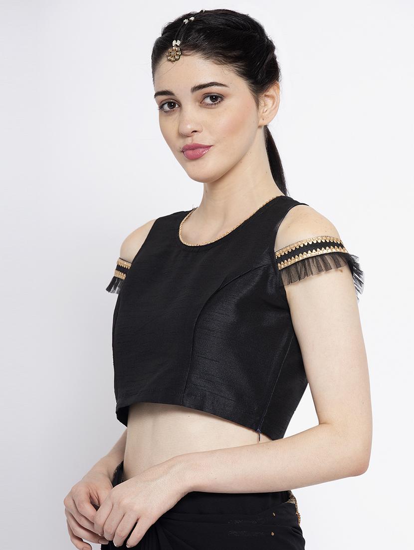 cold shoulder solid blouse - 17353473 - Zoom Image - 2