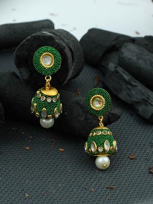 green brass jhumka earring - 17353478 - Standard Image - 2