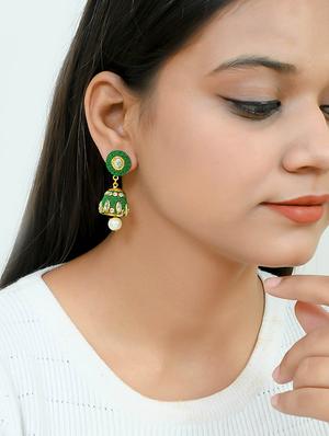 green brass jhumka earring - 17353478 - Standard Image - 4