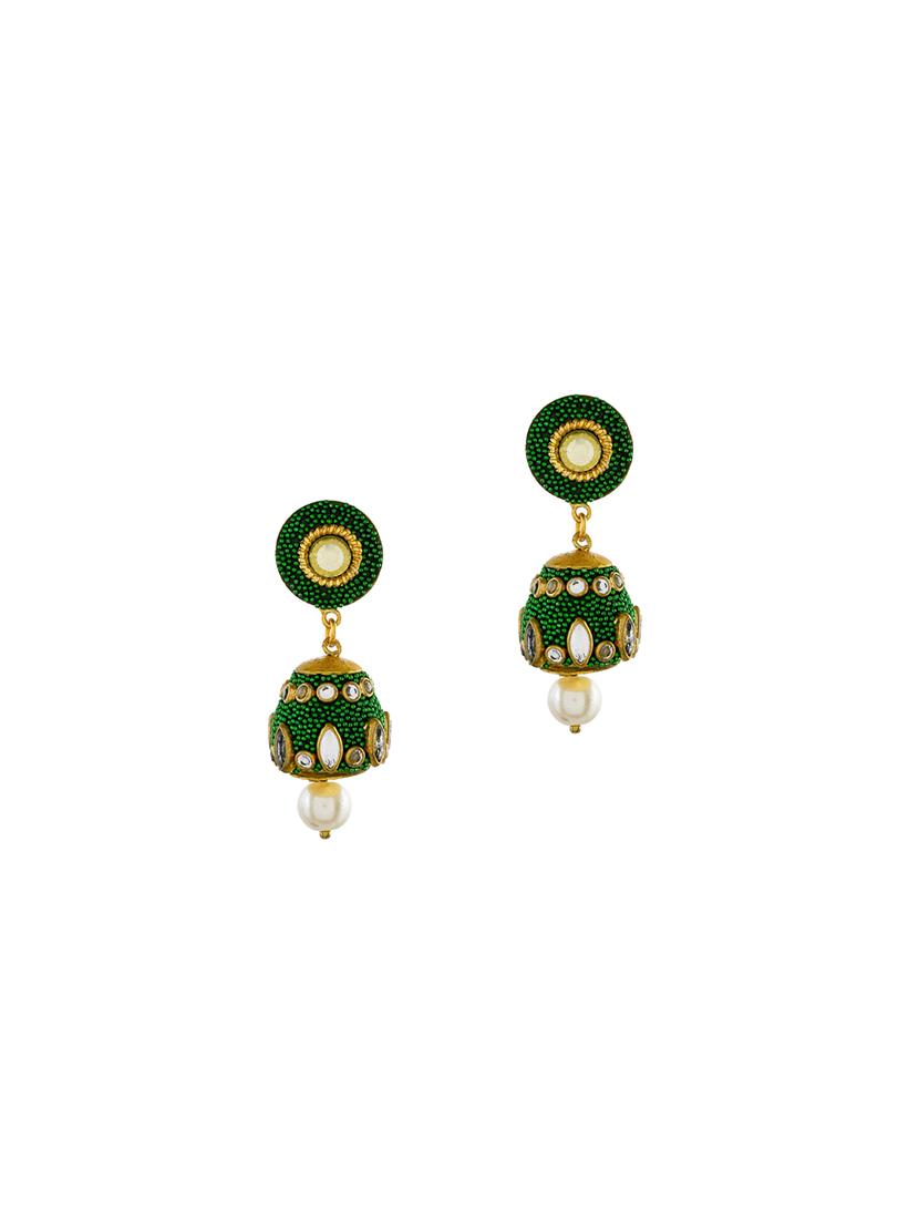 green brass jhumka earring - 17353478 - Zoom Image - 1