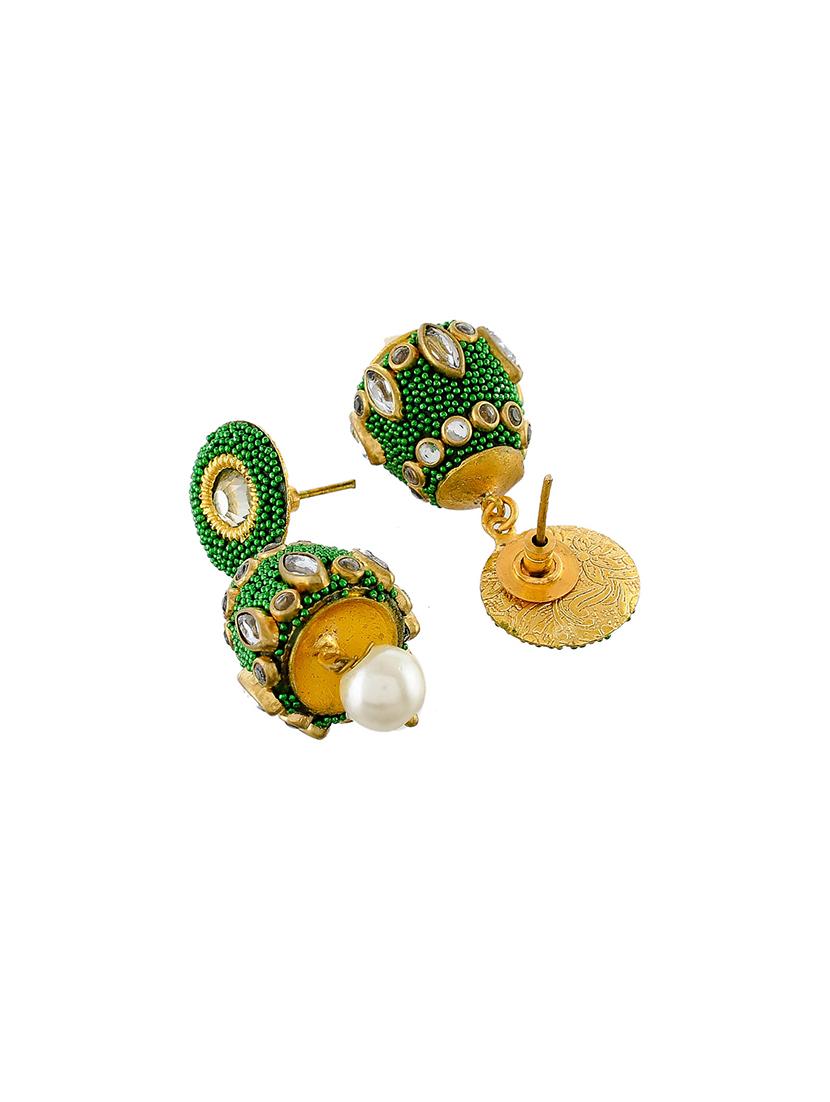 green brass jhumka earring - 17353478 - Zoom Image - 3