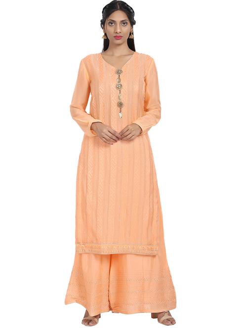 embroidered palazzo semi-stitched suit - 17353877 - Standard Image - 1