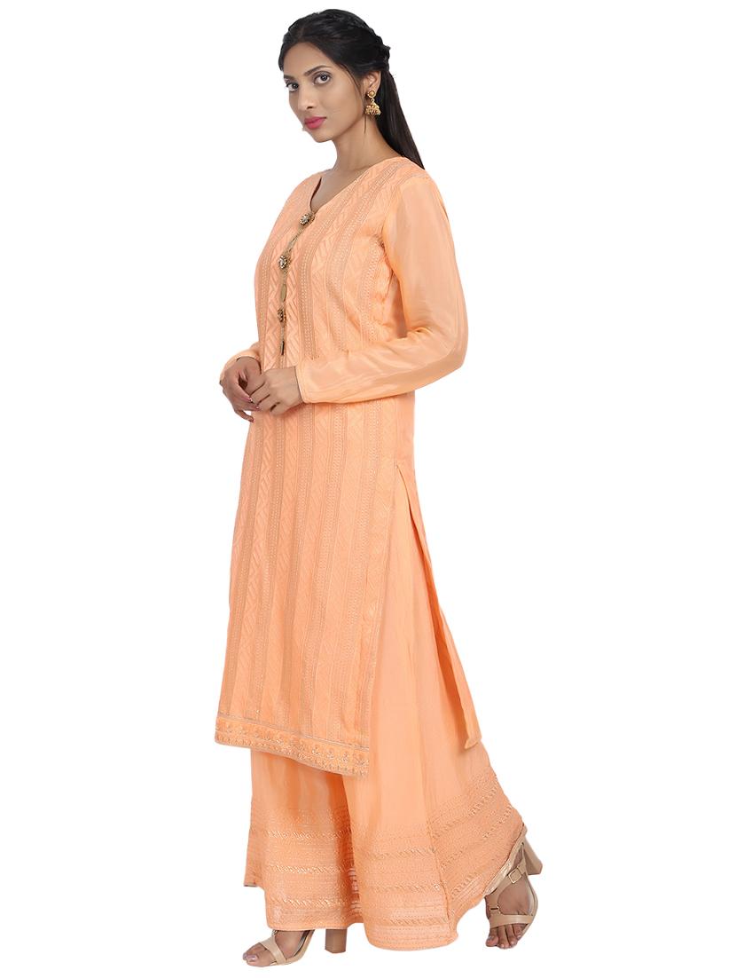 embroidered palazzo semi-stitched suit - 17353877 - Zoom Image - 2