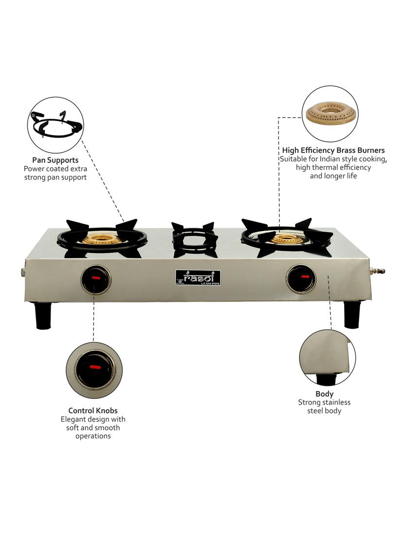 stainless steel 2 burner gas stove, manual ignition - 17353897 - Zoom Image - 3