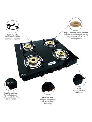 glass top 4 burner gas stove, manual ignition, - 17353900 - Standard Image - 4