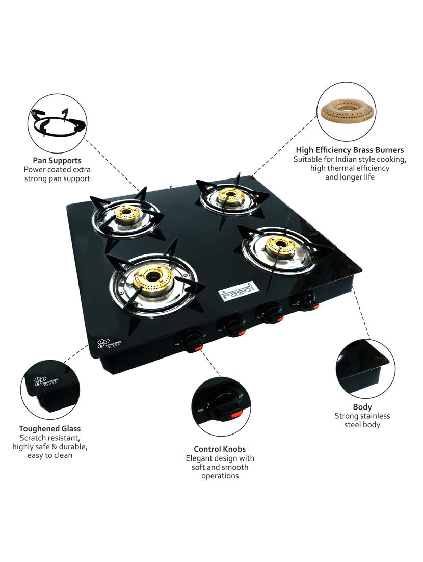 glass top 4 burner gas stove, manual ignition, - 17353900 - Zoom Image - 4