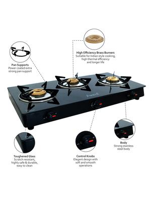 glass top 3 burner gas stove, manual ignition - 17353903 - Standard Image - 3