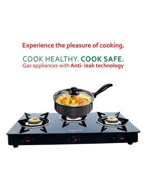 glass top 3 burner gas stove, manual ignition - 17353903 - Standard Image - 4