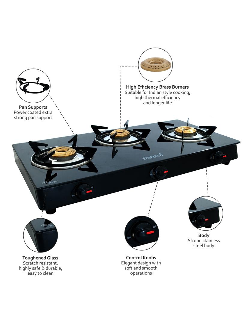 glass top 3 burner gas stove, manual ignition - 17353903 - Zoom Image - 3