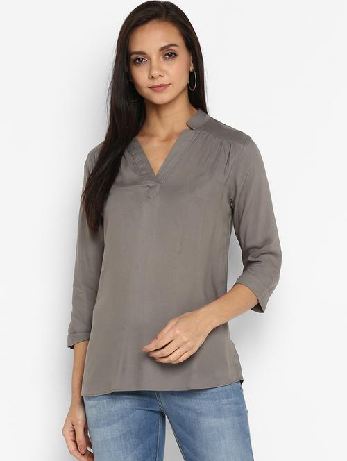 mandarin neck solid top - 17354039 - Very Small Image - 1