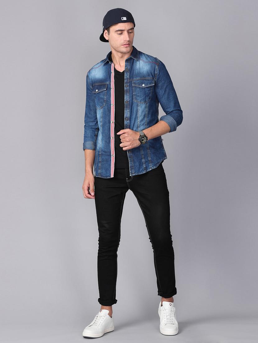 blue faded denim casual shirt - 17354138 - Zoom Image - 3