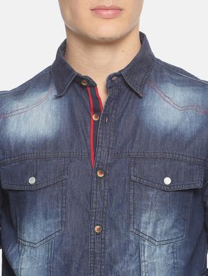 dark blue faded denim casual shirt - 17354141 - Standard Image - 5