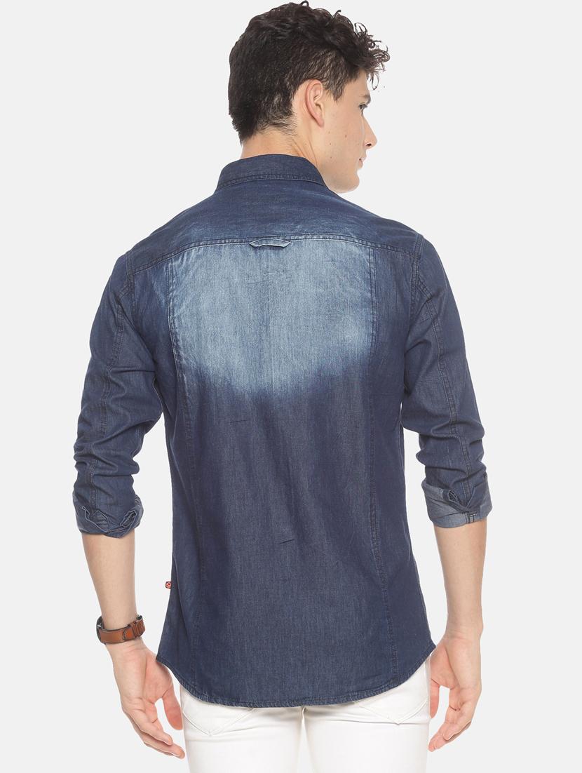 dark blue faded denim casual shirt - 17354141 - Zoom Image - 3