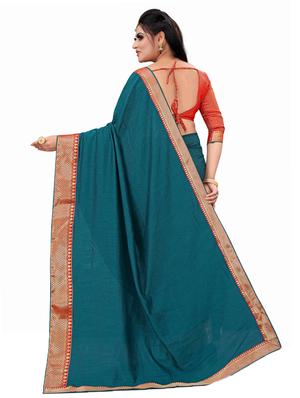 solid bordered saree with blouse - 17354707 - Standard Image - 2