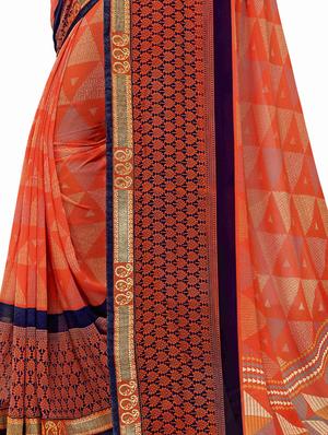 geometrical printed saree with blouse - 17354719 - Standard Image - 3