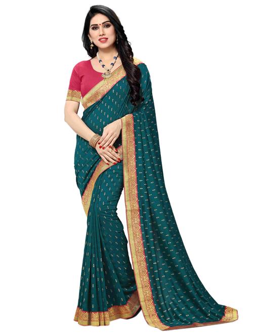 teal printed saree with blouse - 17354735 - Standard Image - 1