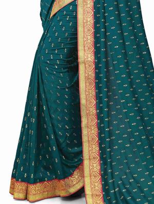 teal printed saree with blouse - 17354735 - Standard Image - 3