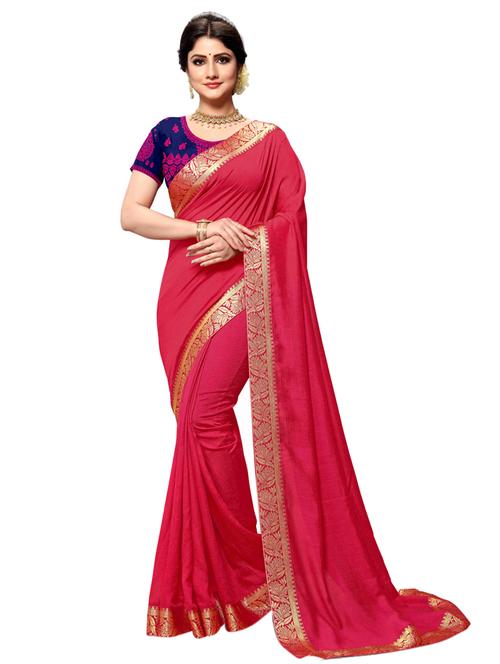 solid bordered saree with blouse - 17354740 - Standard Image - 1