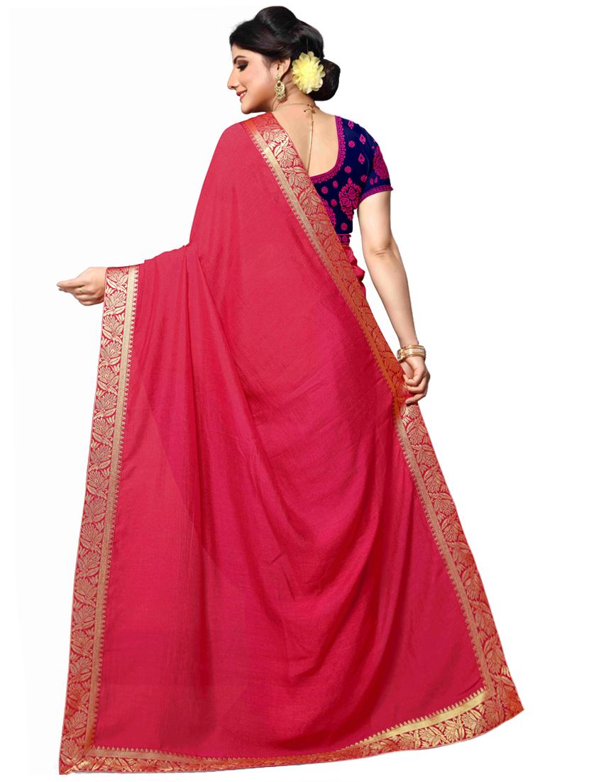 solid bordered saree with blouse - 17354740 - Zoom Image - 2