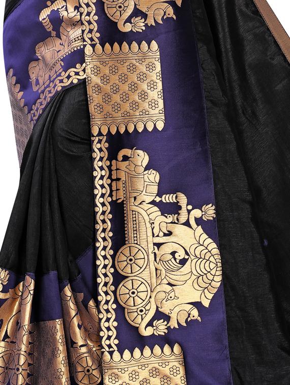 solid bordered saree with blouse - 17354776 - Zoom Image - 3