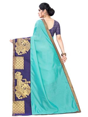 conversational bordered saree with blouse - 17354777 - Standard Image - 2