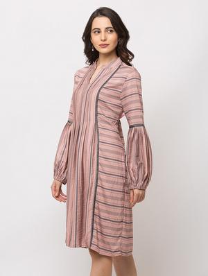 mandarin neck striped dress - 17354968 - Standard Image - 2