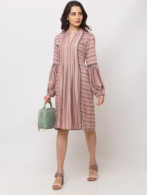 mandarin neck striped dress - 17354968 - Standard Image - 4