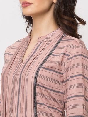 mandarin neck striped dress - 17354968 - Standard Image - 5