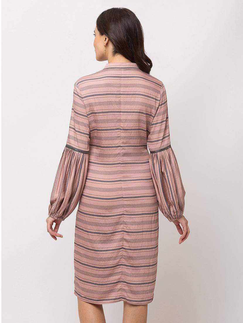 mandarin neck striped dress - 17354968 - Zoom Image - 3