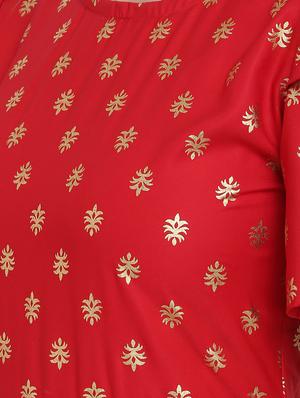 round neck foil print flared dress - 17354990 - Standard Image - 4