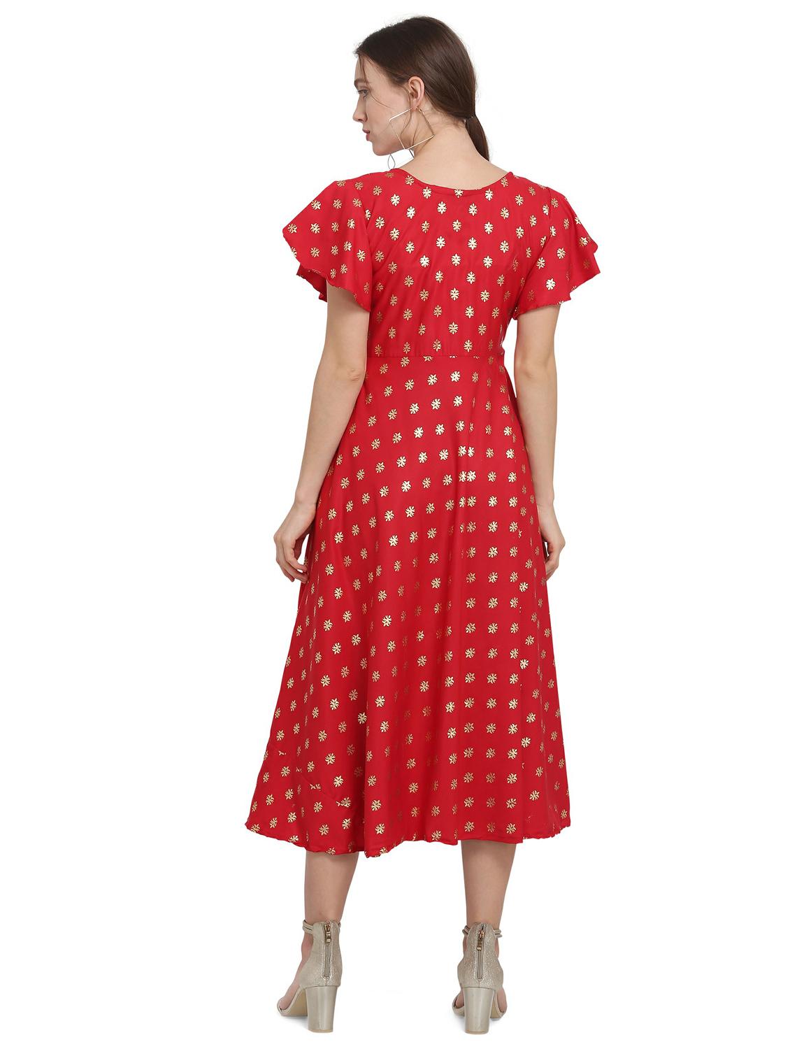 round neck foil print flared dress - 17354990 - Zoom Image - 3