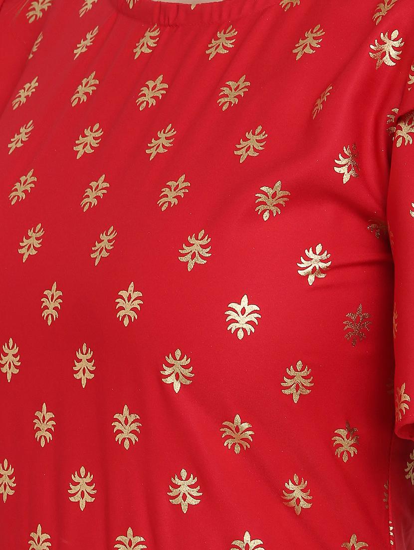 round neck foil print flared dress - 17354990 - Zoom Image - 4
