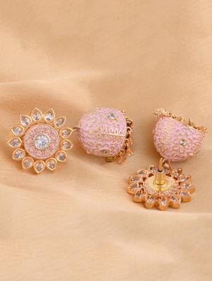 pink brass jhumka earring - 17355006 - Standard Image - 2