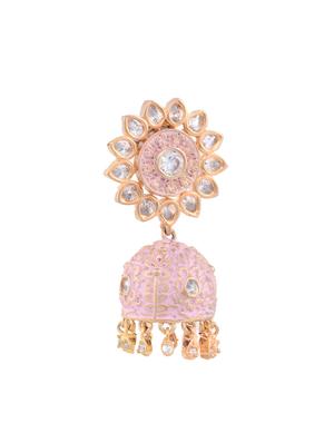 pink brass jhumka earring - 17355006 - Standard Image - 3