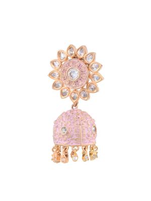 pink brass jhumka earring - 17355006 - Standard Image - 4