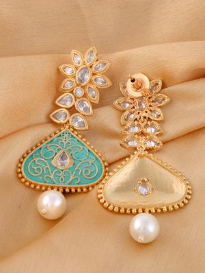 green brass drop earring - 17355015 - Standard Image - 2