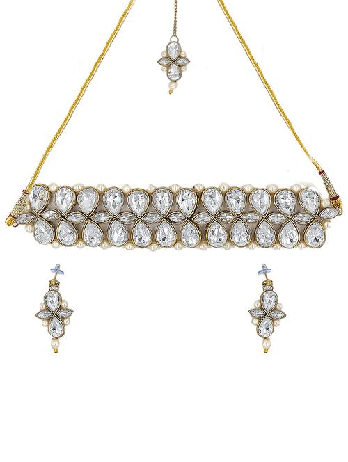 white gold plated choker and earring - 17355569 - Standard Image - 1