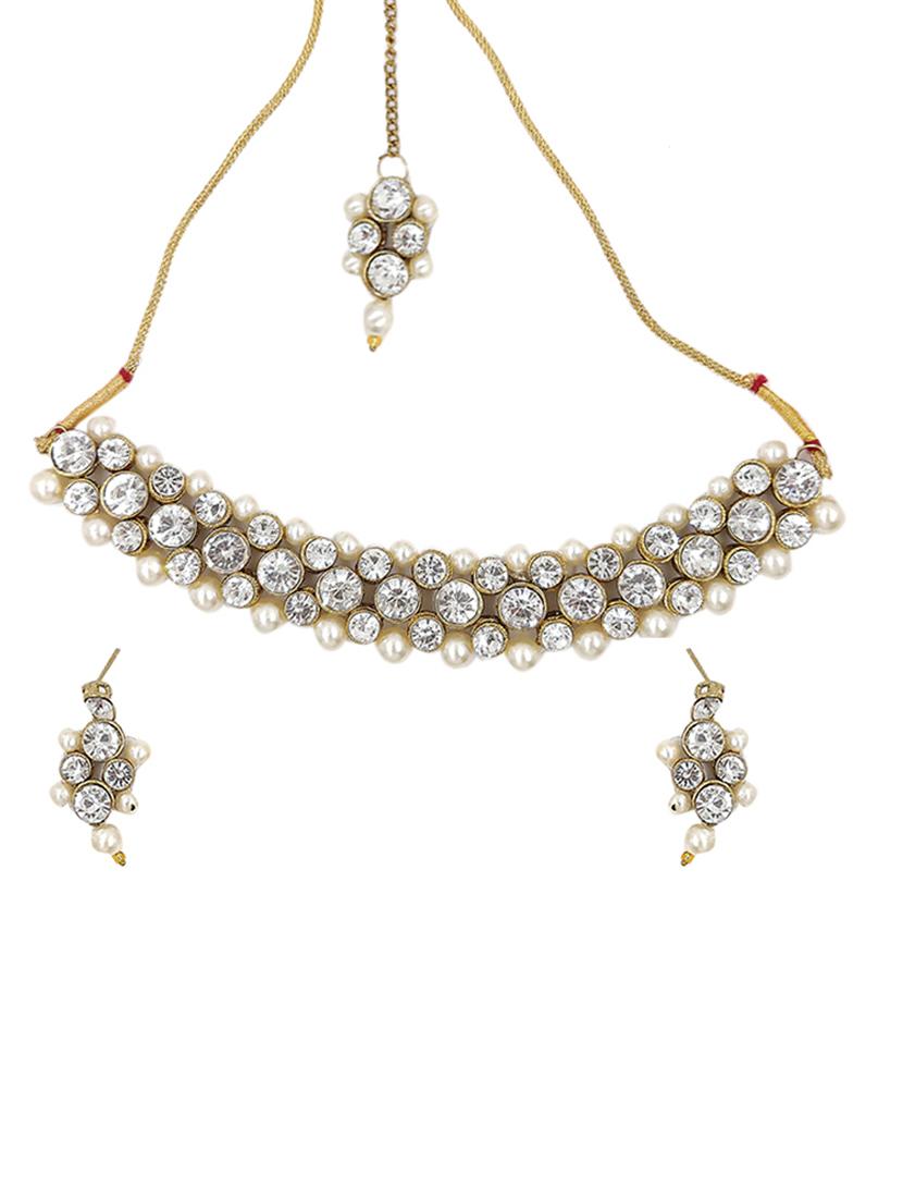 white gold plated choker and earring - 17355570 - Zoom Image - 1