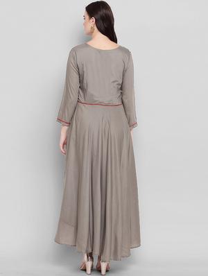 solid embroidered flared kurta - 17355645 - Standard Image - 3