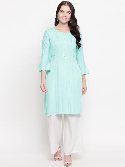 lace detailed solid straight kurta - 17355661 - Standard Image - 1
