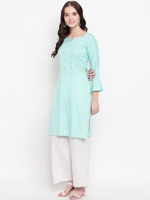 lace detailed solid straight kurta - 17355661 - Standard Image - 2