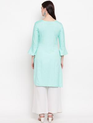 lace detailed solid straight kurta - 17355661 - Standard Image - 3