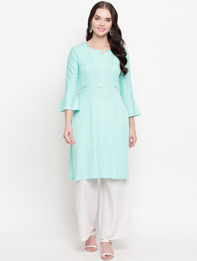 lace detailed solid straight kurta - 17355661 - Zoom Image - 1