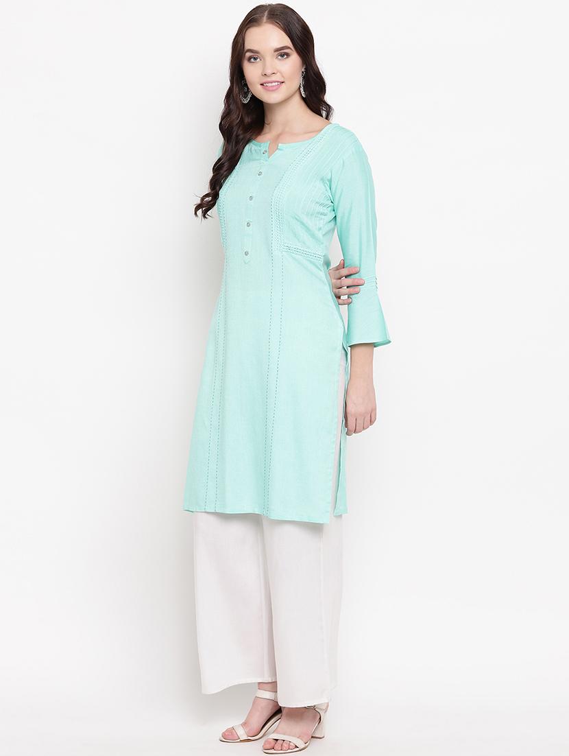 lace detailed solid straight kurta - 17355661 - Zoom Image - 2
