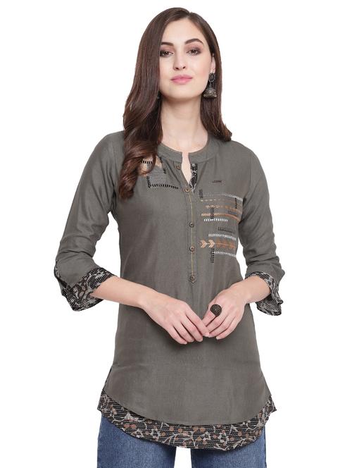 embroidered a-line kurti - 17355683 - Standard Image - 1
