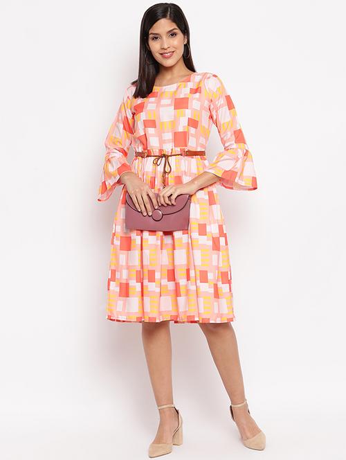multi colored crepe belted dress - 17355784 - Standard Image - 1